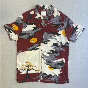 Denim & Flower Ricky Singh Crane Print Button Up Shirt Men’s Large